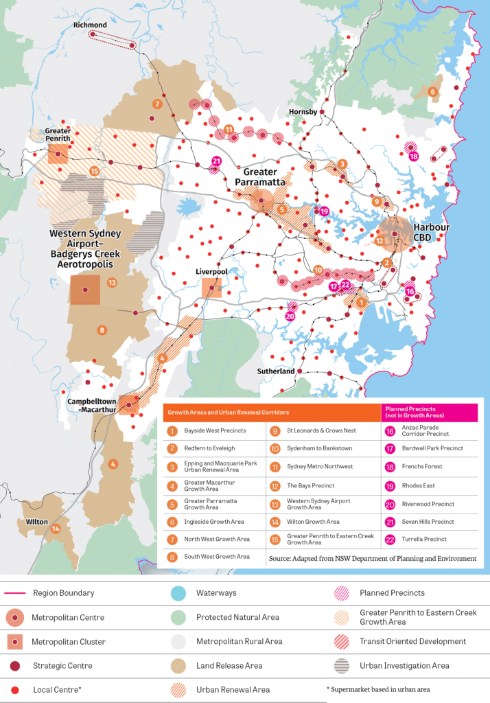 Map of planned urban renewal in Sydney